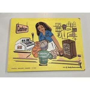 Judy Company Vtg Wooden Puzzle Grocery Cashier 11 pieces J066007 1981 HTF